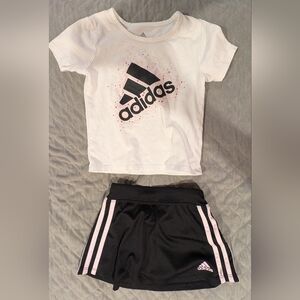 Adidas White Tee and Black Skorts Set